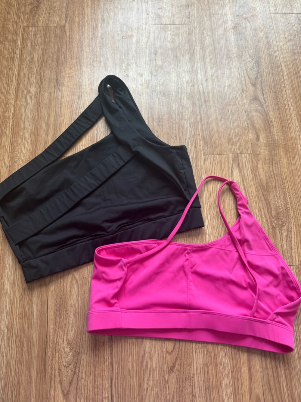 Women’s One-Shoulder Sports Bralette - Black and Hot Pink
